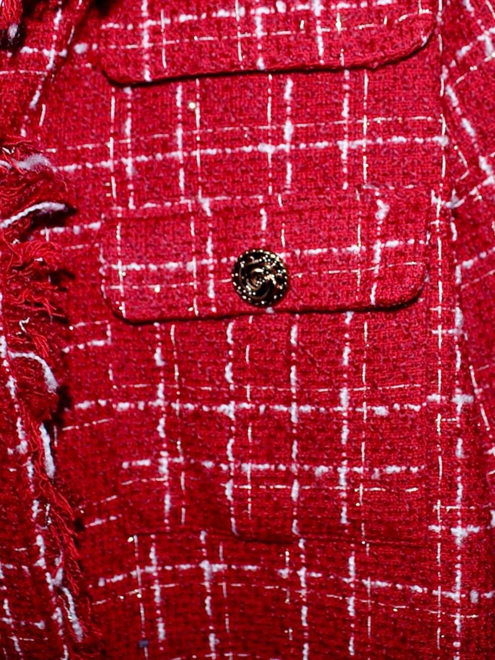 Sugarlips Red Tweed Fringe-Trim Button Jacket NWT Size L - Picture 9 of 12